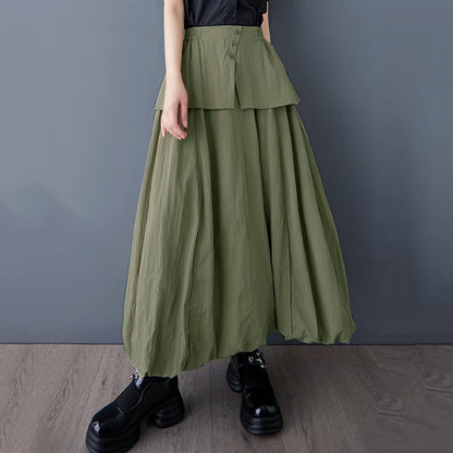 XITAO Bud Button False Two Pieces Skirt Casual Solid Color Elastic Waist Loose Fitting A-line New Summer Women Skirt ZMY1192