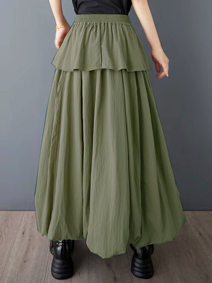 XITAO Bud Button False Two Pieces Skirt Casual Solid Color Elastic Waist Loose Fitting A-line New Summer Women Skirt ZMY1192