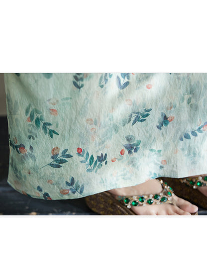 XITAO Floral Print Half Sleeve Dress Casual Fitting Vintage A-line Versatile Loose and Comfortable Thin Summer Dress ZMY1004
