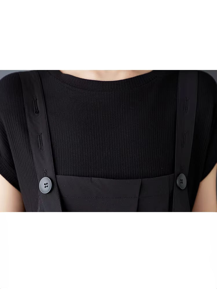 XITAO Irregular Pleated Straps Dress Casual Solid Color Loose Fitting Slimming Sleeveless Simple Button Women Dress ZMY1061
