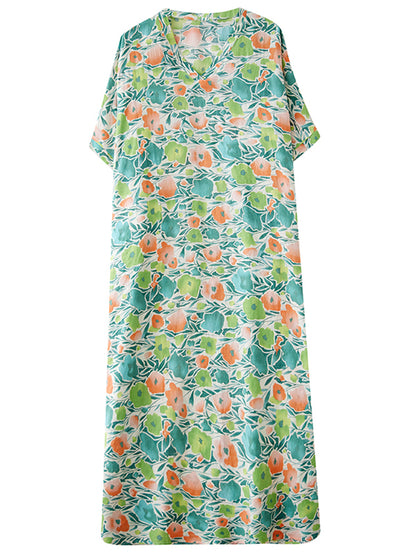 XITAO Batwing Sleeve Flower V-neck Dress Casual Loose Fitting Simple Floral A-line Half Sleeve Popular Leisure Female Dress ZMY1008