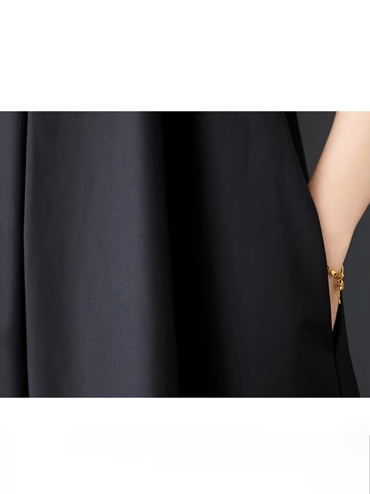 XITAO Pleated Drawstring O-neck Dress Sleeveless A-line Simple Solid Color Personality Pullover Summer Women Dress ZMY1161
