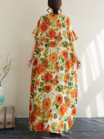 XITAO V-neck Print Dress Short Sleeve Casual Loose Fitting Slimming Elegant Pullover Summer Women Dress ZMY1107