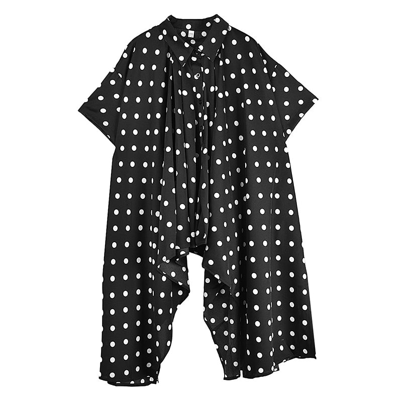 XITAO Asymmetric Single Breasted Short Sleeve Shirt Solid Color Dot Turn-down Collar Long Style Summer Women Blouse GYX1635
