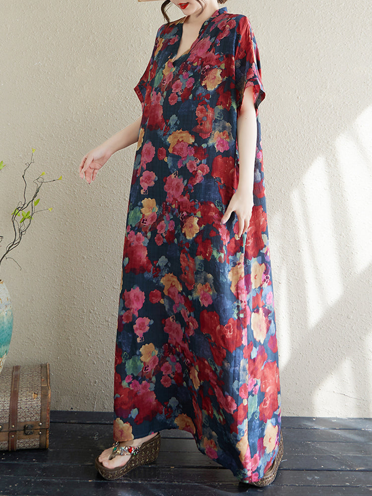 XITAO Print Casual Half Sleeve Dress Loose Fitting Elegant A-line V-neck Goddess Fan Summer Women Dress ZMY1111