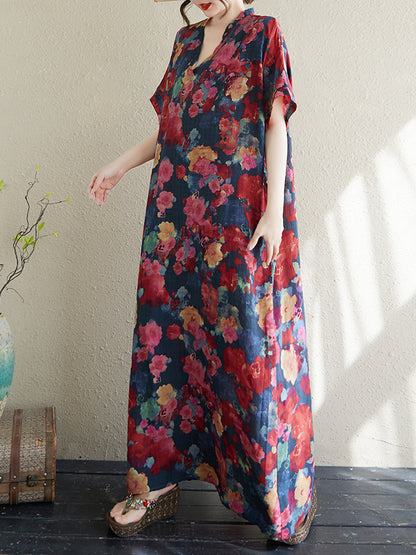 XITAO Print Casual Half Sleeve Dress Loose Fitting Elegant A-line V-neck Goddess Fan Summer Women Dress ZMY1111