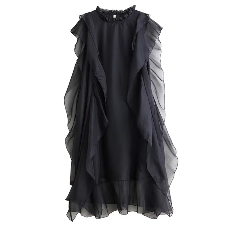 XITAO Gauze Patchwork Pullover Dress Short Sleeve Solid Color Loose O-neck Slim Solid Color All Match Temperament Dress ZMY1392