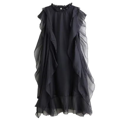XITAO Gauze Patchwork Pullover Dress Short Sleeve Solid Color Loose O-neck Slim Solid Color All Match Temperament Dress ZMY1392