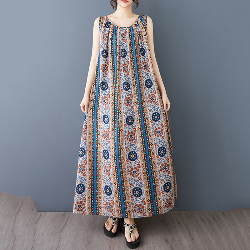 XITAO Print O-neck Dress Contrast Color Sleeveless Casual Loose Fitting Personality Pullover Simple Popular Female Dress ZMY1091