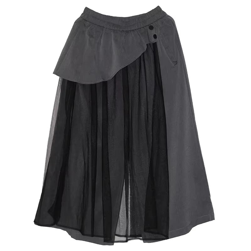 XITAO Patchwork Mesh Elastic Waist Female Pant Casual Loose Fitting A-line New Arrival Solid Color Summer Women Pant ZMY1343