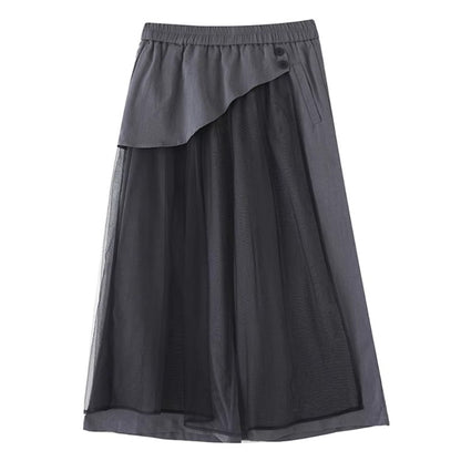 XITAO Patchwork Mesh Elastic Waist Female Pant Casual Loose Fitting New Arrival Wide Legs Fashion Summer Women Pant ZMY1321