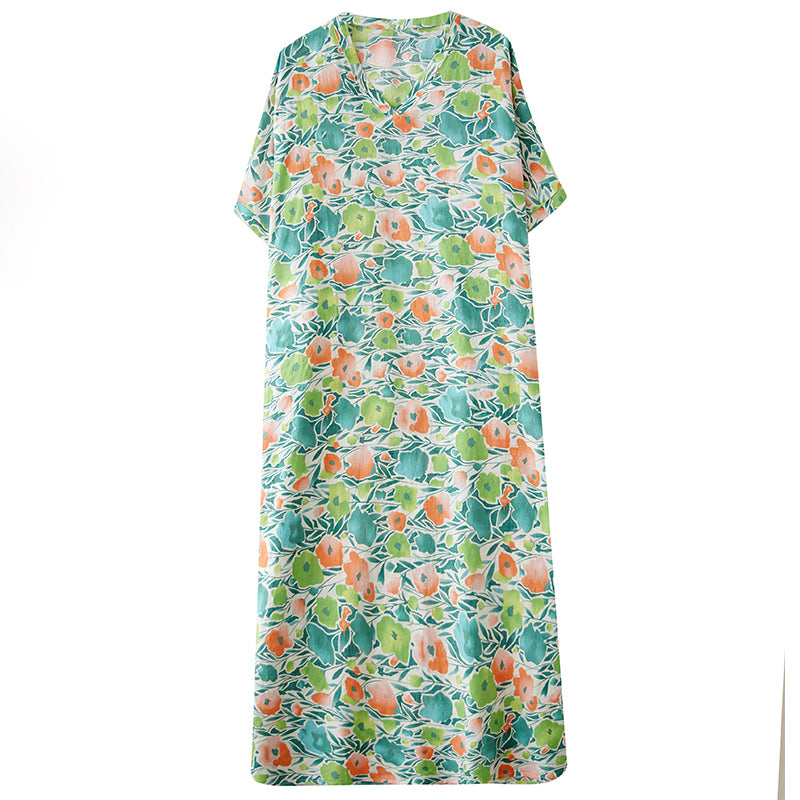 XITAO Batwing Sleeve Flower V-neck Dress Casual Loose Fitting Simple Floral A-line Half Sleeve Popular Leisure Female Dress ZMY1008