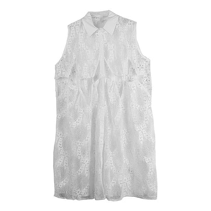 XITAO Patchwork Pocket Hollow Out Mesh Dress Casual Loose Fitting A-line Sleeveless Sweet New Arrival Summer Women Dress GYX1648