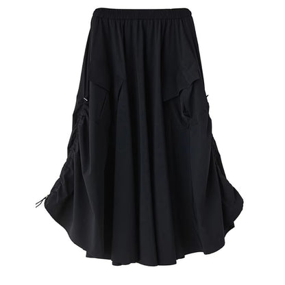 XITAO Pocket Drawstring Loose Skirts Solid Color Elastic Waist Casual All-match Slimming Patchwork Summer Woman Skirts ZMY1297