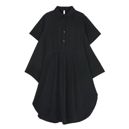 XITAO Asymmetrical Solid Color Patchwork Side Slit Dress Turn-down Collar Loose Casual Simple Slim Summer Woman Dress ZMY1302