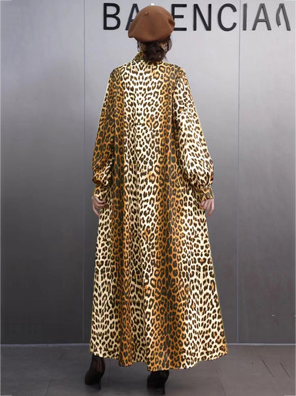 X XITAO Leopard Print Single Breasted Lapel Dress Full Sleeve Casual Simple A-line Fashion Shirt Collar Popular Slimming Women Dress GMM1318