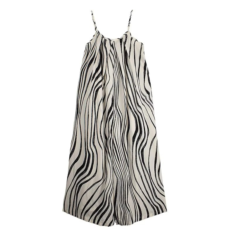 XITAO Striped Print Loose Jumpsuits Pocket Spaghetti Strap Casual New All-match Temperament Woman Summer Jumpsuits ZMY1272