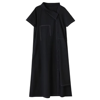 XITAO Solid Color Asymmetrical Vintage Dress Short Sleeve Single Breasted Personality Loose Slimming Summer Woman Dress ZMY1316