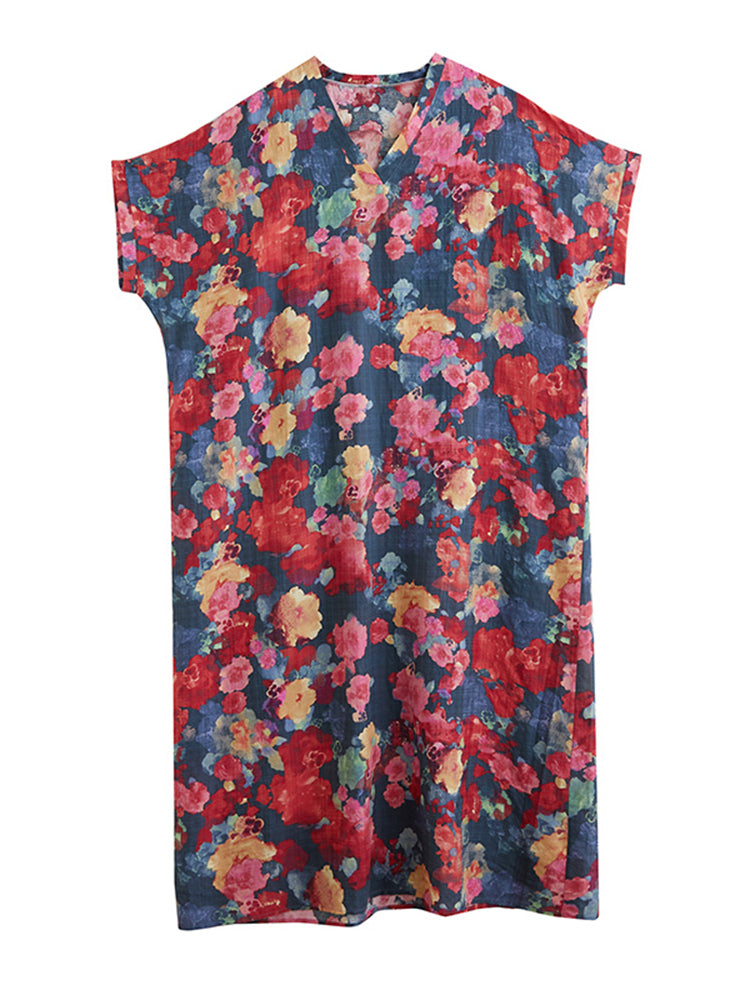 XITAO Print Casual Half Sleeve Dress Loose Fitting Elegant A-line V-neck Goddess Fan Summer Women Dress ZMY1111