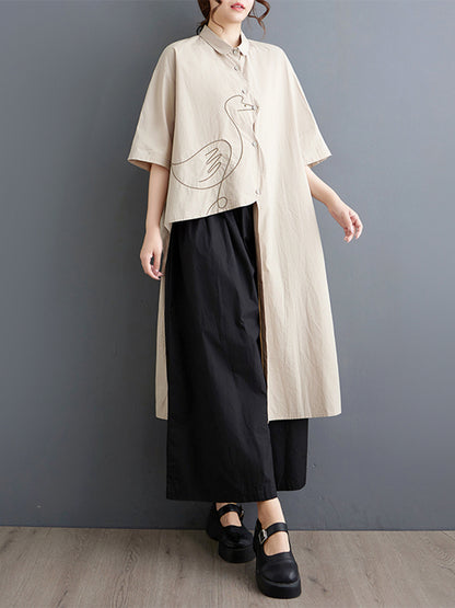 XITAO Asymmetric Turn-down Collar Dress Casual Single Breasted A-line Solid Color Half Sleeve Simple Summer Women Dress ZMY1100