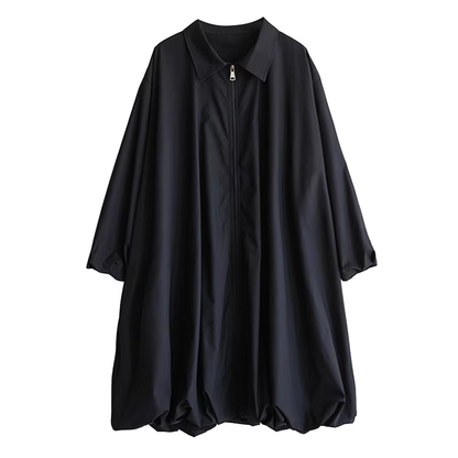 XITAO Loose Vintage Zipper Dress Simple Solid Color Long Sleeve Women Personality Hem Casual Turn-down Collar Dress ZMY1056