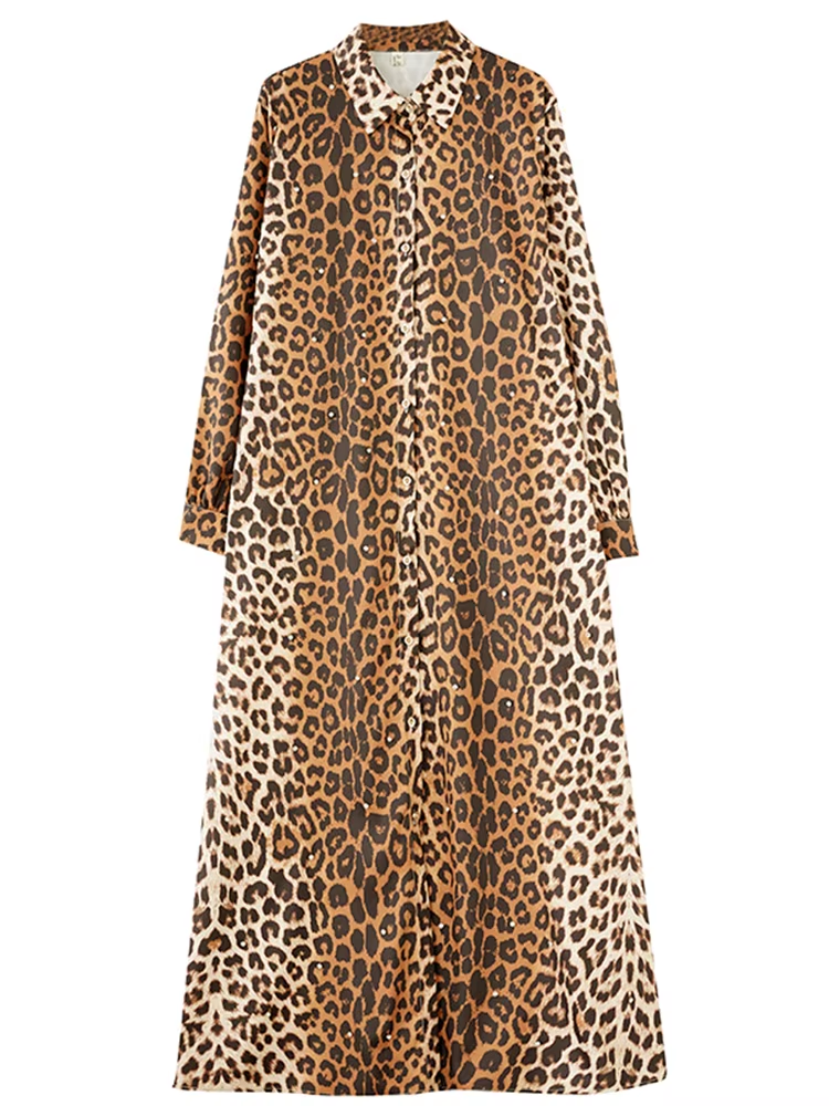 X XITAO Leopard Print Single Breasted Lapel Dress Full Sleeve Casual Simple A-line Fashion Shirt Collar Popular Slimming Women Dress GMM1318
