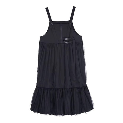 XITAO Button Gauze Patchwork Dress Solid Color Spaghetti Strap Square Collar Temperament Slimming Summer Woman Dress  HQQ2495