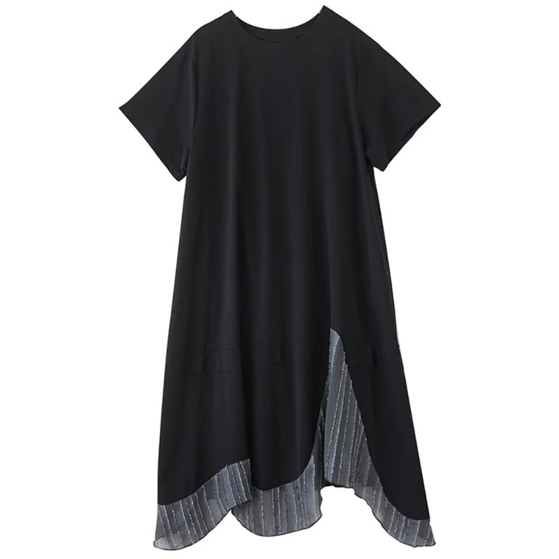 XITAO Irregular Patchwork Hem Dress Solid Color O-neck Slimming Women Summer Casual Temperament Short Sleeve Dress ZMY1399