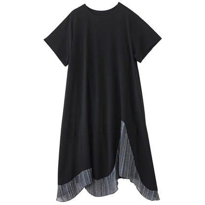 XITAO Irregular Patchwork Hem Dress Solid Color O-neck Slimming Women Summer Casual Temperament Short Sleeve Dress ZMY1399