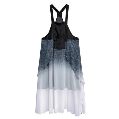 XITAO Patchwork Pocket Sleeveless Dress Loose Casual Gradient Slimming Personality Square Collar Summer Woman Dress ZMY1348