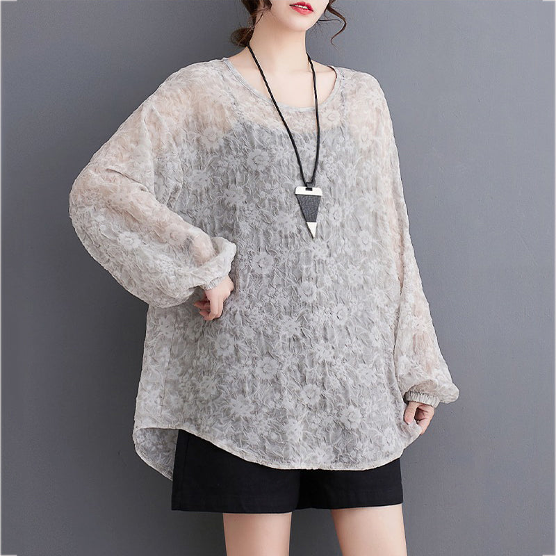 XITAO Jacquard O-neck T-shirt Casual Loose Fitting Full Sleeve Slimming Comfortable Pullover Solid Color Women T-shirt ZMY1127