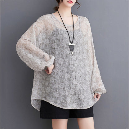 XITAO Jacquard O-neck T-shirt Casual Loose Fitting Full Sleeve Slimming Comfortable Pullover Solid Color Women T-shirt ZMY1127