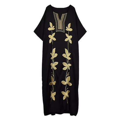 XITAO Embroidery Half Sleeve Loose Female Dress Pullover V-neck Contrast Color Casual Personality Slimming Woman Dress GJ1201