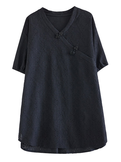 XITAO Asymmetric V-neck T-shirt Casual Short Sleeve Simple Solid Color Chinese Style All Match Summer Female T-shirt ZMY1101