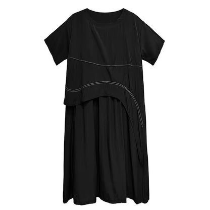 XITAO Patchwork Solid Color Loose Dress O-neck Short Sleeve A-line Pullover Slimming Temperament Summer Woman Dress ZMY1379
