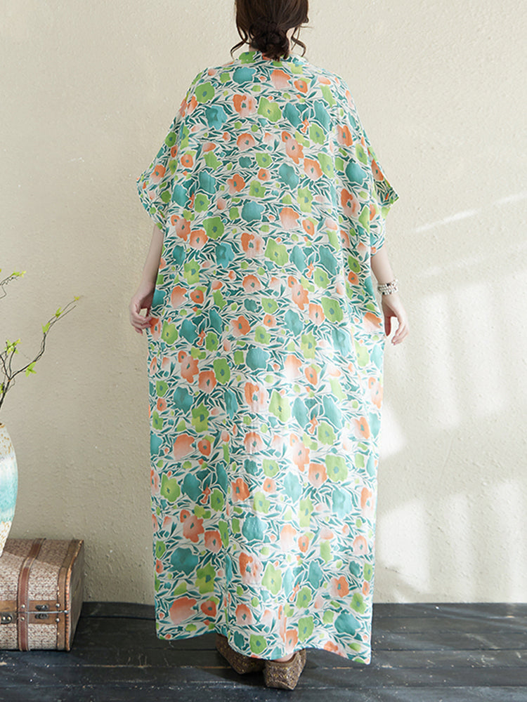 XITAO Batwing Sleeve Flower V-neck Dress Casual Loose Fitting Simple Floral A-line Half Sleeve Popular Leisure Female Dress ZMY1008