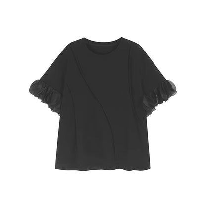 XITAO Solid Color Petal Sleeves T-shirts Irregular Loose Casual O-neck New Arrival Personality Slimming Summer Woman T-shirts ZMY1383