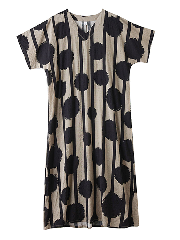 XITAO Polka Dot V-neck Dress Vintage Casual Loose Fitting Half Sleeve A-line Thin Simple Pullover Women Dress ZMY1090