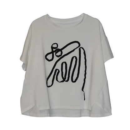 XITAO Patchwork Geometric Simple T-Shirts Loose Casual O-neck Short Sleeve All-match Personality Summer Woman Top ZMY1382