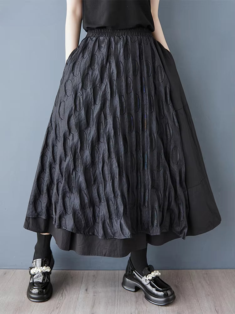 XITAO Gauze Patchwork Asymmetrical Skirts Contrast Color Elastic Waist A-line Mid-calf Casual Slimming Summer Skirt GYX1531