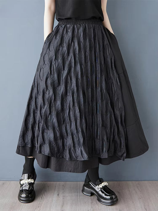 XITAO Gauze Patchwork Asymmetrical Skirts Contrast Color Elastic Waist A-line Mid-calf Casual Slimming Summer Skirt GYX1531