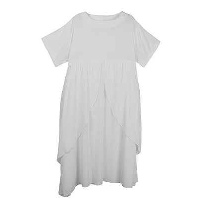 XITAO Irregular O-neck Loose Dress Solid Color Short Sleeve Patchwork Simple Casual Elegant All-match Summer Woman Dress ZMY1381
