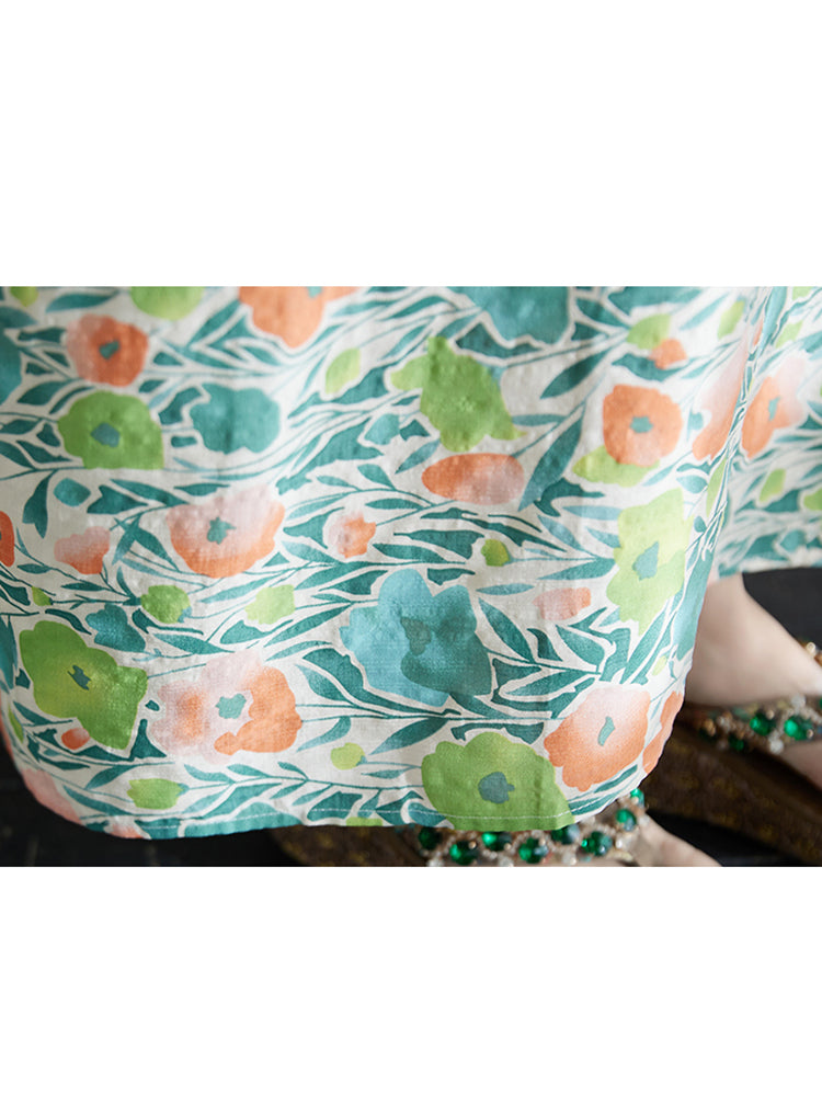 XITAO Batwing Sleeve Flower V-neck Dress Casual Loose Fitting Simple Floral A-line Half Sleeve Popular Leisure Female Dress ZMY1008