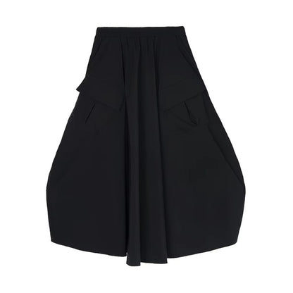 XITAO Bud Pocket Elastic Waist Skirt Casual Loose Fitting A-line Hong Kong New Personality Solid Color Women Skirt ZMY1329