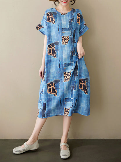 XITAO Print O-neck Short Sleeve Dress A-line Pullover Casual Loose Fitting Comfortable Summer Female Dress ZMY1120