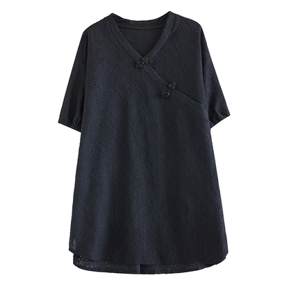 XITAO Asymmetric V-neck T-shirt Casual Short Sleeve Simple Solid Color Chinese Style All Match Summer Female T-shirt ZMY1101