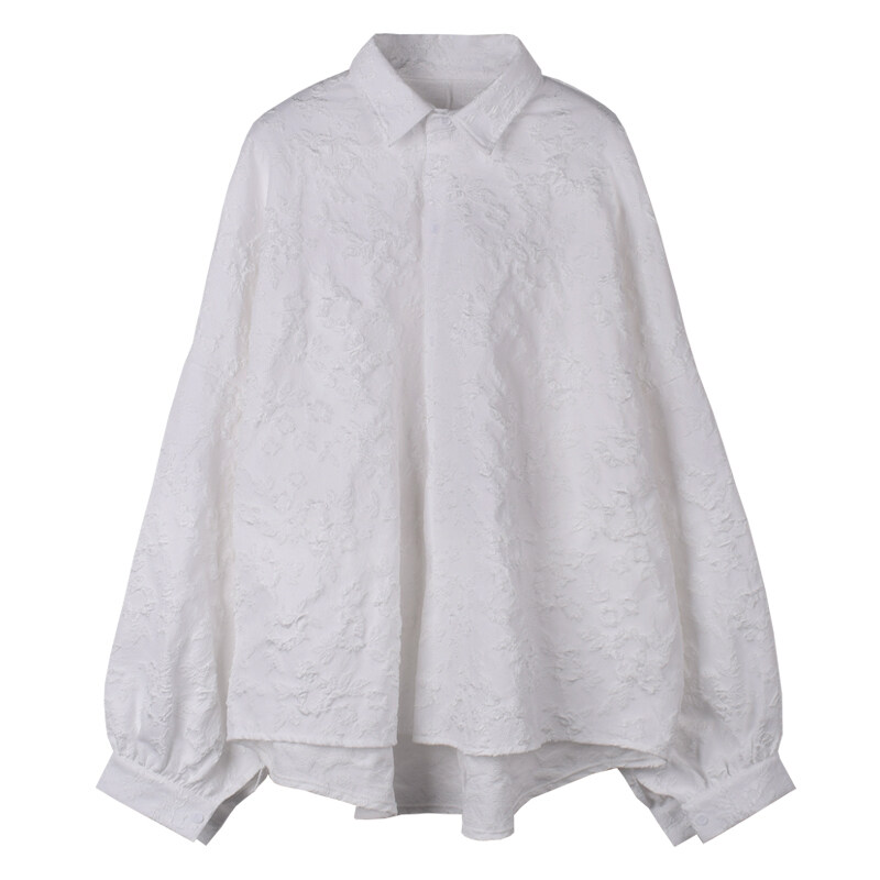 XITAO New Crumpled Jacquard Shirt Loose Fashion Solid Color Casual Turn-down Collar Top New All-match Bat Wing Sleeve WMD5191