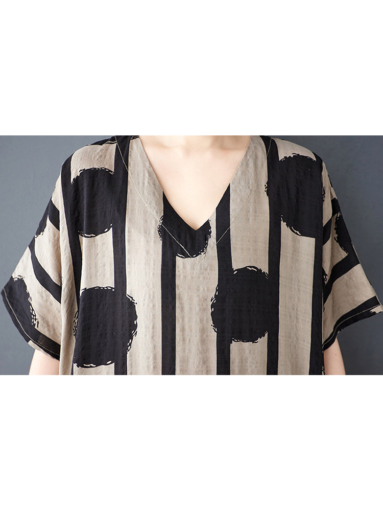 XITAO Polka Dot V-neck Dress Vintage Casual Loose Fitting Half Sleeve A-line Thin Simple Pullover Women Dress ZMY1090