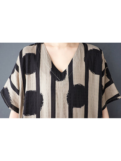 XITAO Polka Dot V-neck Dress Vintage Casual Loose Fitting Half Sleeve A-line Thin Simple Pullover Women Dress ZMY1090