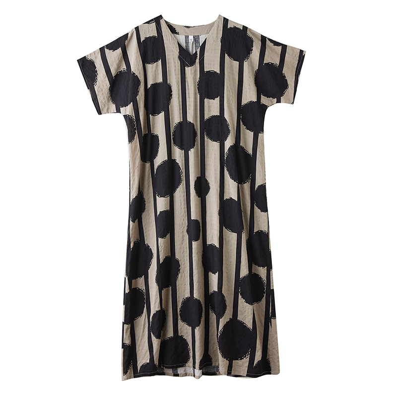 XITAO Polka Dot V-neck Dress Vintage Casual Loose Fitting Half Sleeve A-line Thin Simple Pullover Women Dress ZMY1090